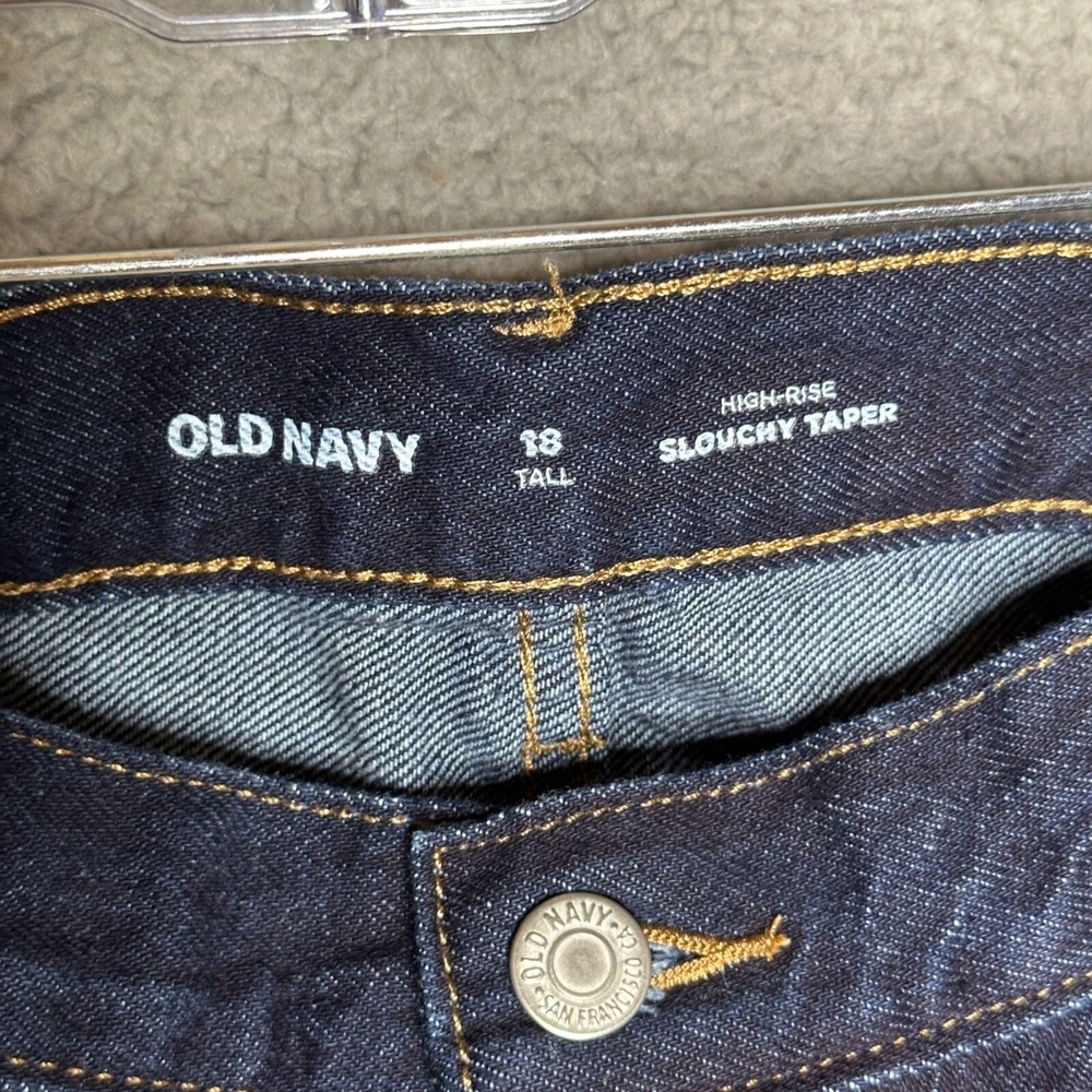 Old Navy Womens High Rise‎ Slouchy Taper Jeans Sz 18 Tall Dark Wash Cotton Denim - Picture 6 of 11